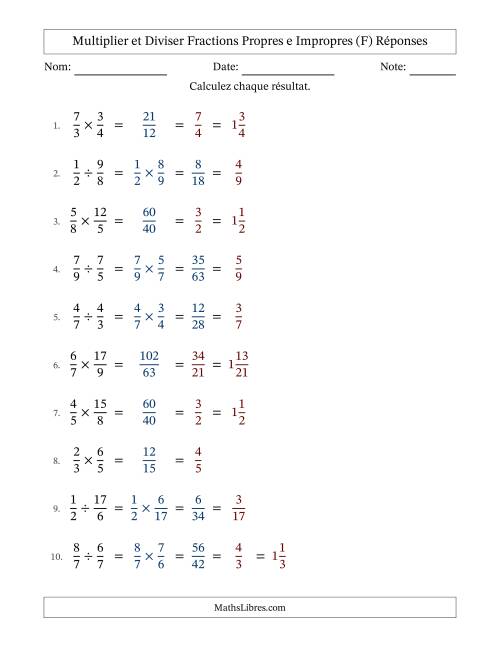 Multiplier et diviser fractions propres e impropres, et avec simplification dans tous les problèmes (F) page 2