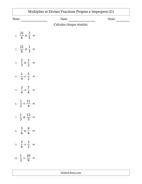 Multiplier et diviser fractions propres e impropres, et avec simplification dans tous les problèmes (G)
