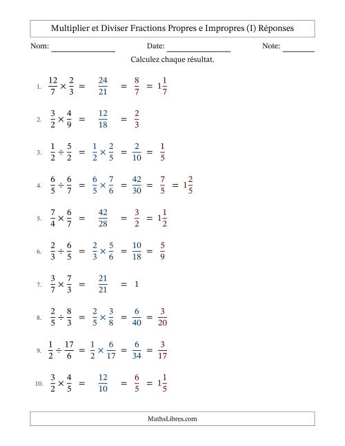 Multiplier et diviser fractions propres e impropres, et avec simplification dans tous les problèmes (I) page 2