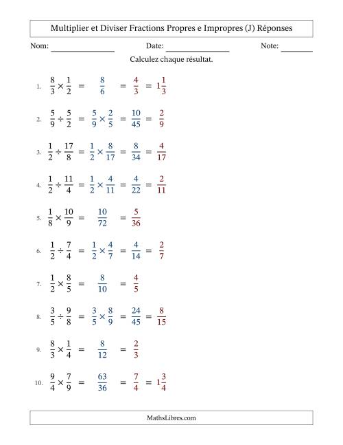 Multiplier et diviser fractions propres e impropres, et avec simplification dans tous les problèmes (J) page 2