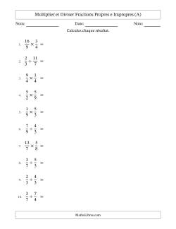 Multiplier et diviser fractions propres e impropres, et avec simplification dans quelques problèmes