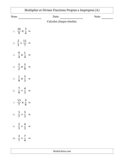 Multiplier et diviser fractions propres e impropres, et avec simplification dans quelques problèmes (A)