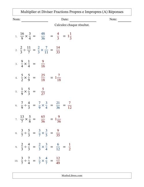 Multiplier et diviser fractions propres e impropres, et avec simplification dans quelques problèmes (A) page 2