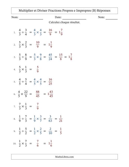 Multiplier et diviser fractions propres e impropres, et avec simplification dans quelques problèmes (B) page 2