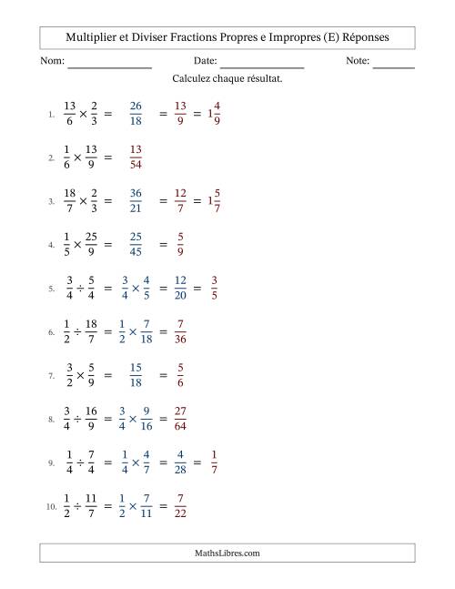 Multiplier et diviser fractions propres e impropres, et avec simplification dans quelques problèmes (E) page 2