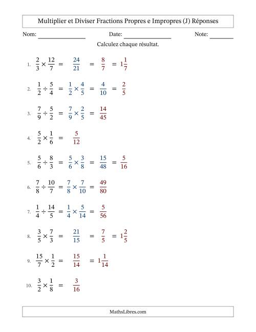 Multiplier et diviser fractions propres e impropres, et avec simplification dans quelques problèmes (J) page 2