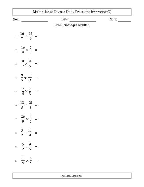 Multiplier et diviser deux fractions impropres, et sans simplification (C)