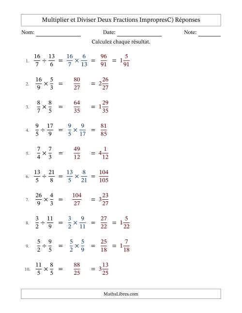 Multiplier et diviser deux fractions impropres, et sans simplification (C) page 2