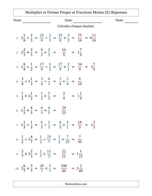 Multiplier et diviser Proper et fractions mixtes, et sans simplification (E) page 2