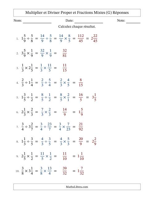Multiplier et diviser Proper et fractions mixtes, et sans simplification (G) page 2