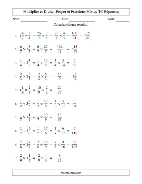 Multiplier et diviser Proper et fractions mixtes, et sans simplification (H) page 2