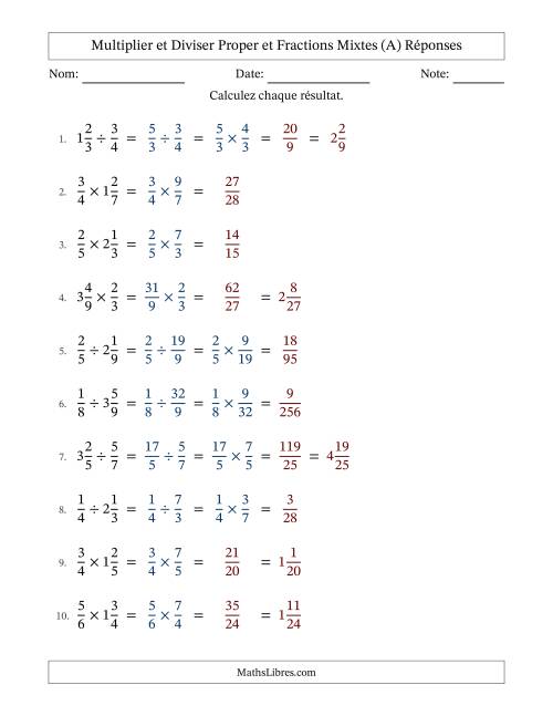 Multiplier et diviser Proper et fractions mixtes, et sans simplification (Tout) page 2