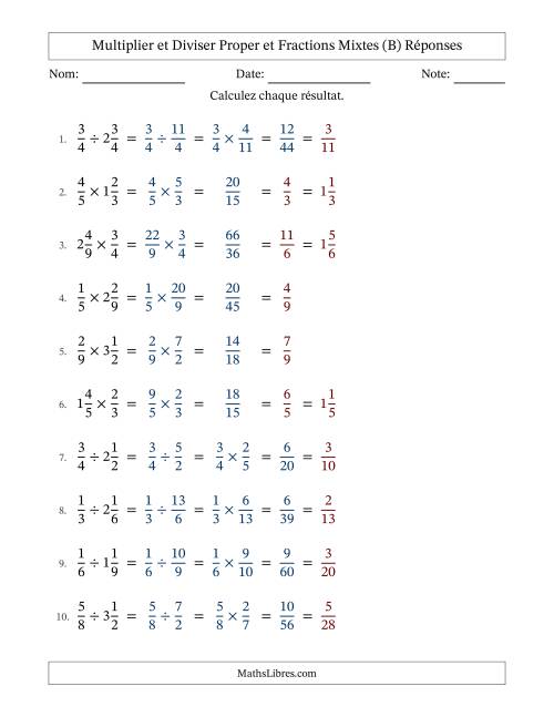 Multiplier et diviser Proper et fractions mixtes, et avec simplification dans tous les problèmes (B) page 2