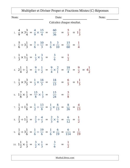 Multiplier et diviser Proper et fractions mixtes, et avec simplification dans tous les problèmes (C) page 2