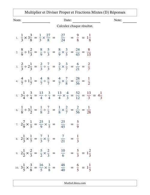 Multiplier et diviser Proper et fractions mixtes, et avec simplification dans tous les problèmes (D) page 2