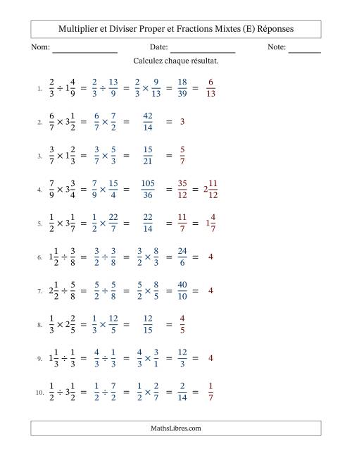 Multiplier et diviser Proper et fractions mixtes, et avec simplification dans tous les problèmes (E) page 2