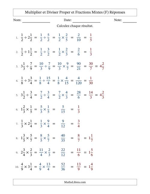 Multiplier et diviser Proper et fractions mixtes, et avec simplification dans tous les problèmes (F) page 2