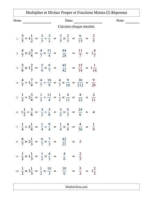 Multiplier et diviser Proper et fractions mixtes, et avec simplification dans tous les problèmes (I) page 2