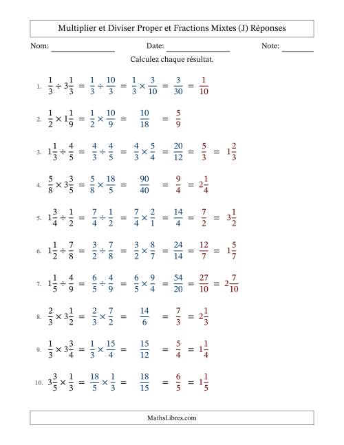 Multiplier et diviser Proper et fractions mixtes, et avec simplification dans tous les problèmes (J) page 2