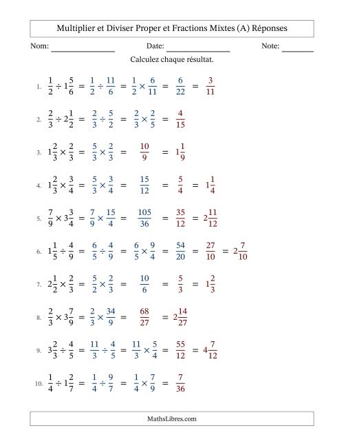 Multiplier et diviser Proper et fractions mixtes, et avec simplification dans quelques problèmes (A) page 2