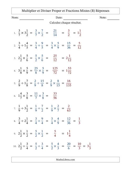 Multiplier et diviser Proper et fractions mixtes, et avec simplification dans quelques problèmes (B) page 2