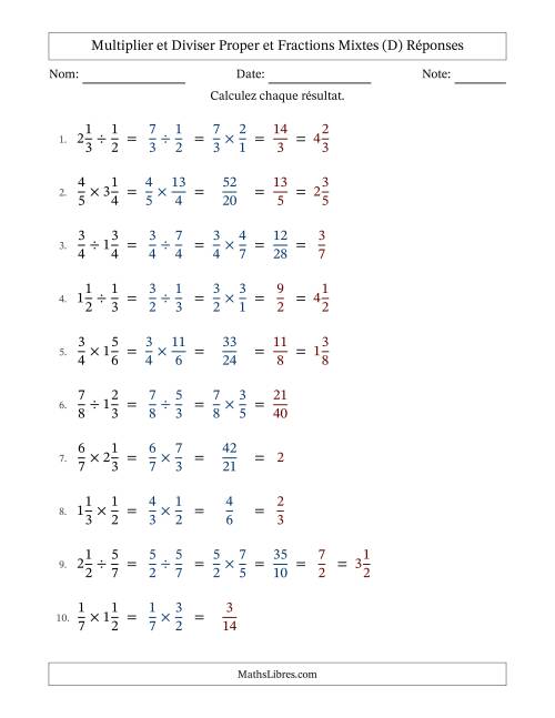 Multiplier et diviser Proper et fractions mixtes, et avec simplification dans quelques problèmes (D) page 2