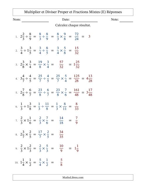 Multiplier et diviser Proper et fractions mixtes, et avec simplification dans quelques problèmes (E) page 2