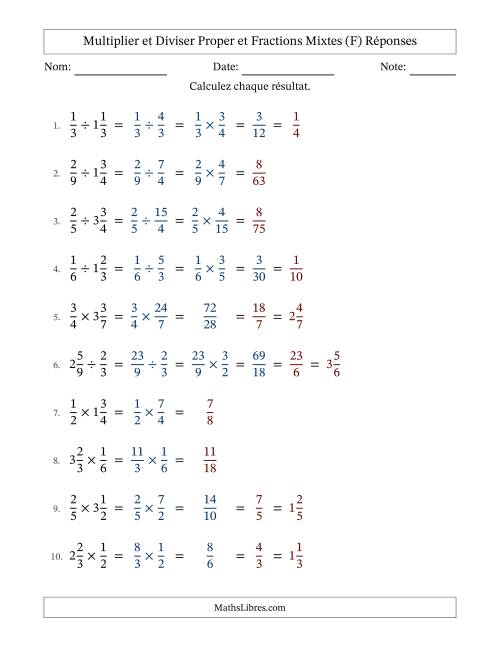 Multiplier et diviser Proper et fractions mixtes, et avec simplification dans quelques problèmes (F) page 2