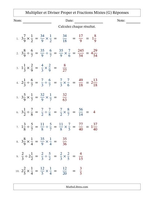 Multiplier et diviser Proper et fractions mixtes, et avec simplification dans quelques problèmes (G) page 2