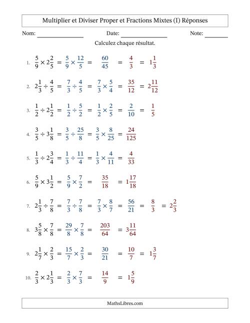 Multiplier et diviser Proper et fractions mixtes, et avec simplification dans quelques problèmes (I) page 2