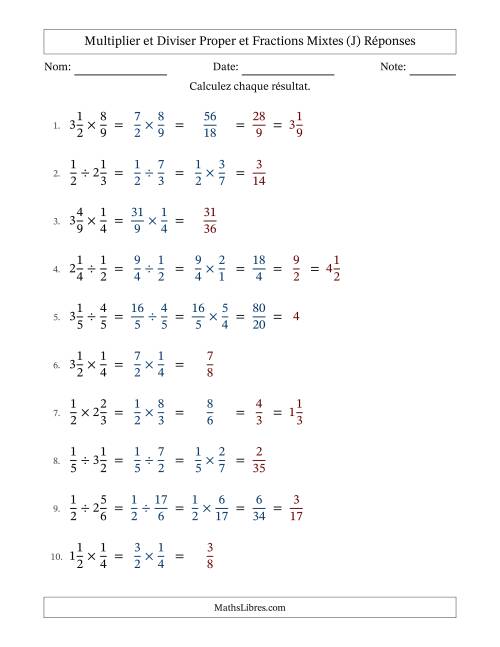 Multiplier et diviser Proper et fractions mixtes, et avec simplification dans quelques problèmes (J) page 2