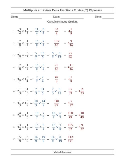 Multiplier et diviser deux fractions mixtes, et sans simplification (C) page 2