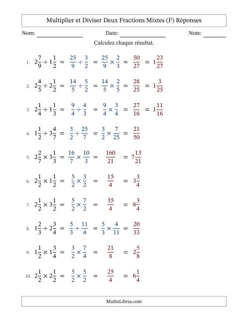 Multiplier et diviser deux fractions mixtes, et sans simplification (F) page 2