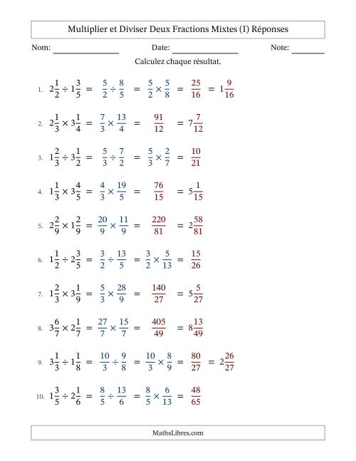 Multiplier et diviser deux fractions mixtes, et sans simplification (I) page 2