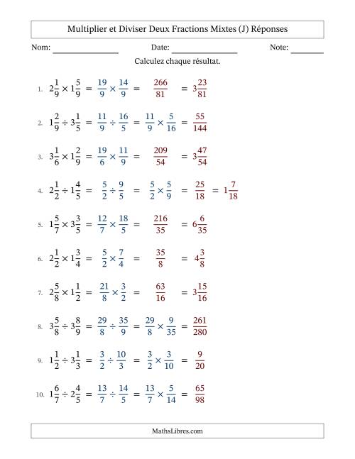Multiplier et diviser deux fractions mixtes, et sans simplification (J) page 2