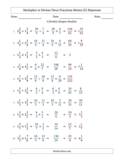 Multiplier et diviser deux fractions mixtes with some Simplifiering (E) page 2
