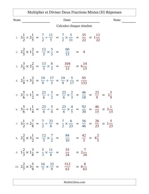 Multiplier et diviser deux fractions mixtes with some Simplifiering (H) page 2