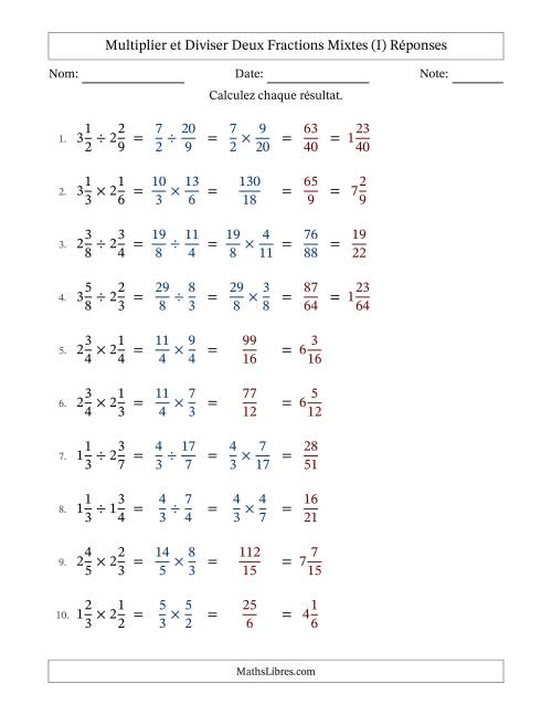 Multiplier et diviser deux fractions mixtes with some Simplifiering (I) page 2