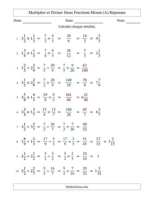 Multiplier et diviser deux fractions mixtes with some Simplifiering (Tout) page 2