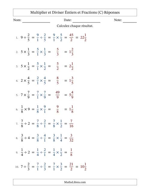 Multiplier et diviser fractions propres con nombres éntiers, et sans simplification (C) page 2