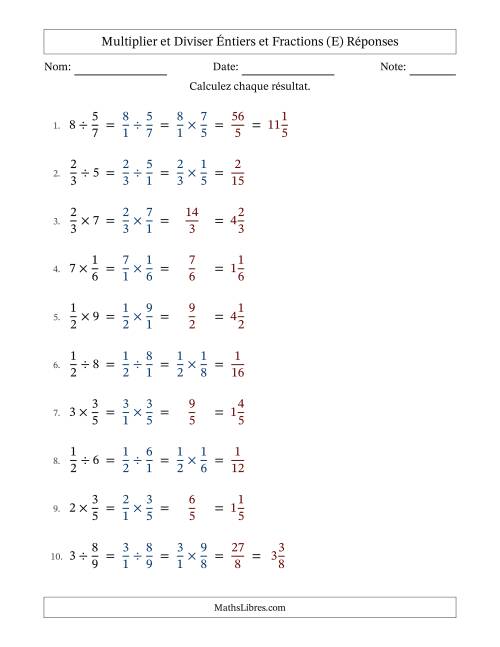 Multiplier et diviser fractions propres con nombres éntiers, et sans simplification (E) page 2