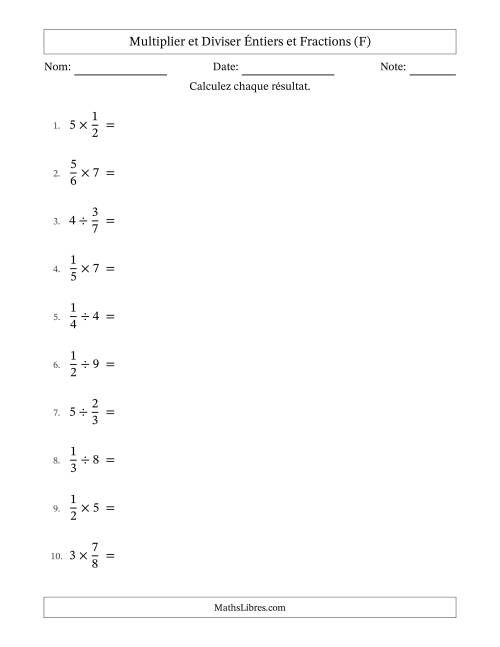 Multiplier et diviser fractions propres con nombres éntiers, et sans simplification (F)