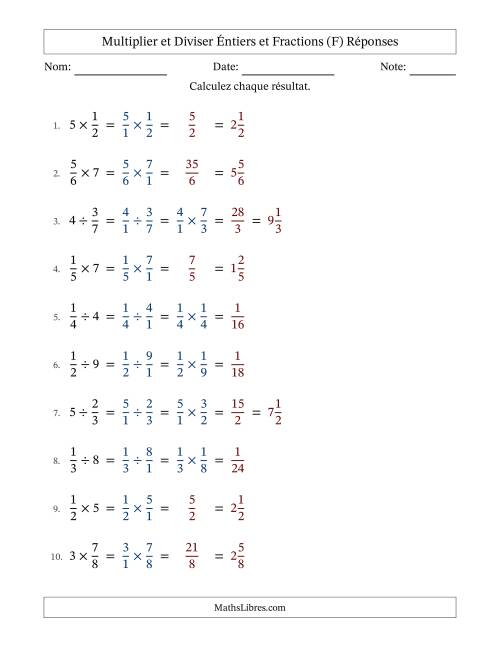 Multiplier et diviser fractions propres con nombres éntiers, et sans simplification (F) page 2