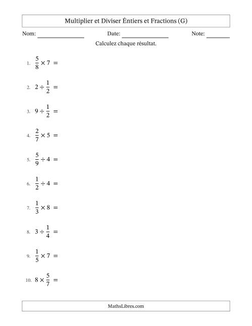 Multiplier et diviser fractions propres con nombres éntiers, et sans simplification (G)