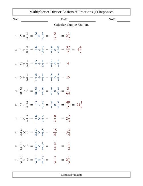 Multiplier et diviser fractions propres con nombres éntiers, et sans simplification (I) page 2