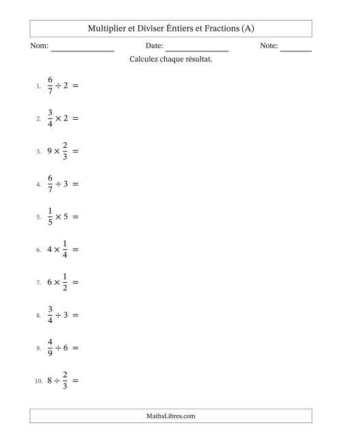 Multiplier et diviser fractions propres con nombres éntiers, et avec simplification dans tous les problèmes (A)