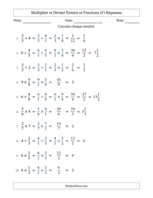 Multiplier et diviser fractions propres con nombres éntiers, et avec simplification dans tous les problèmes (F) page 2