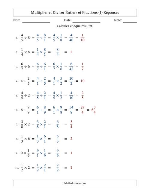 Multiplier et diviser fractions propres con nombres éntiers, et avec simplification dans tous les problèmes (I) page 2