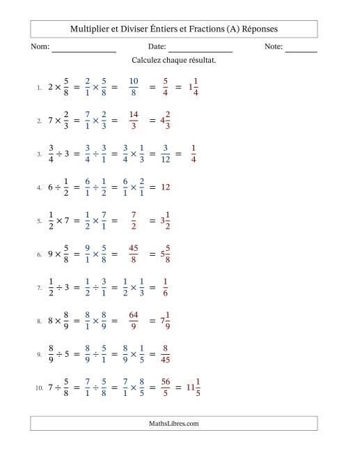 Multiplier et diviser fractions propres con nombres éntiers, et avec simplification dans quelques problèmes (A) page 2