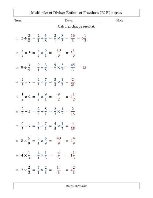 Multiplier et diviser fractions propres con nombres éntiers, et avec simplification dans quelques problèmes (B) page 2